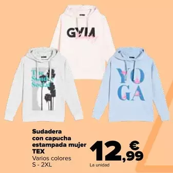 Oferta de TEX - Sudadera Con Capucha Estampada Mujer por 12,99€ en Carrefour