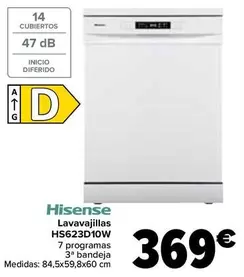 Oferta de Hisense - Lavavajillas HS623D10W por 369€ en Carrefour