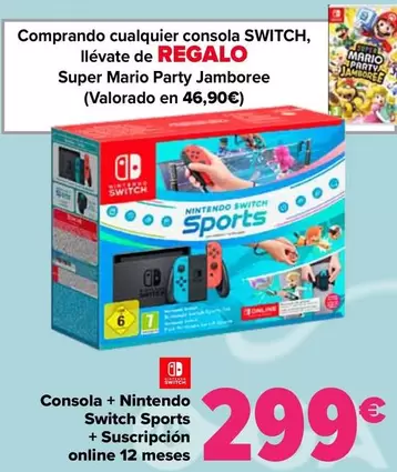 Oferta de Nintendo SWITCH  - Consola + Nintendo  Switch Sports + Suscripcion Online 12 Meses por 299€ en Carrefour