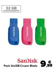 Oferta de Sandisk - Pack 3xusb Cruzer Blade por 9,99€ en Carrefour