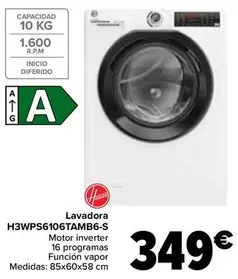 Oferta de Hoover - Lavadora H3WPS6106TAMB6-S por 349€ en Carrefour