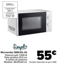 Oferta de Simply - Microondas SMG20L-24 por 55€ en Carrefour