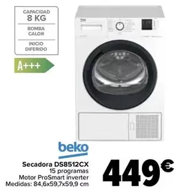 Oferta de Beko - Secadora DS8512CX por 449€ en Carrefour