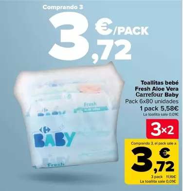 Oferta de Carrefour Baby - Toallitas Bebé Fresh Aloe Vera en Carrefour