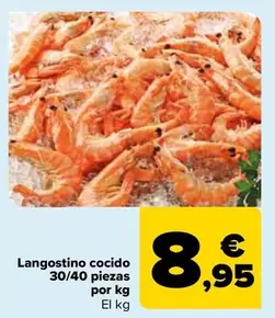 Oferta de Langostino Cocido 30/40 Piezas Por Kg por 8,95€ en Carrefour