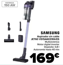 Oferta de Samsung - Aspirador Sin Cable Jet60 VS15A6031R4/ES por 169€ en Carrefour