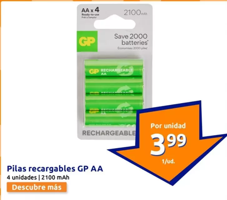 Oferta de GP - Pilas Recargables AA por 3,99€ en Action