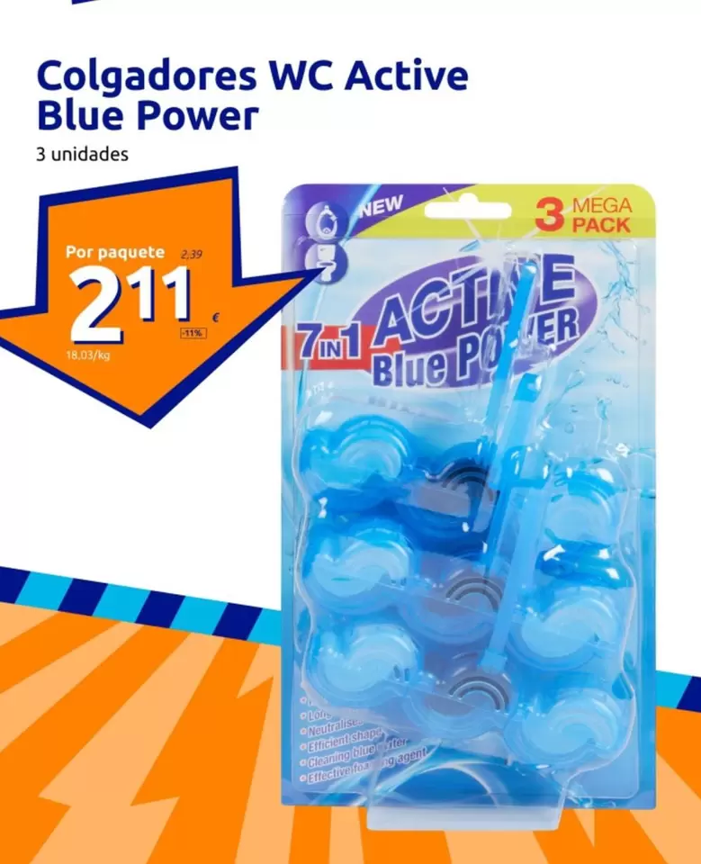 Oferta de Active - Colgadores WC Blue Power por 2,11€ en Action