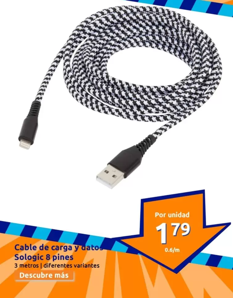 Oferta de Cable De Carga Y Datos Sologic 8 Pines por 1,79€ en Action