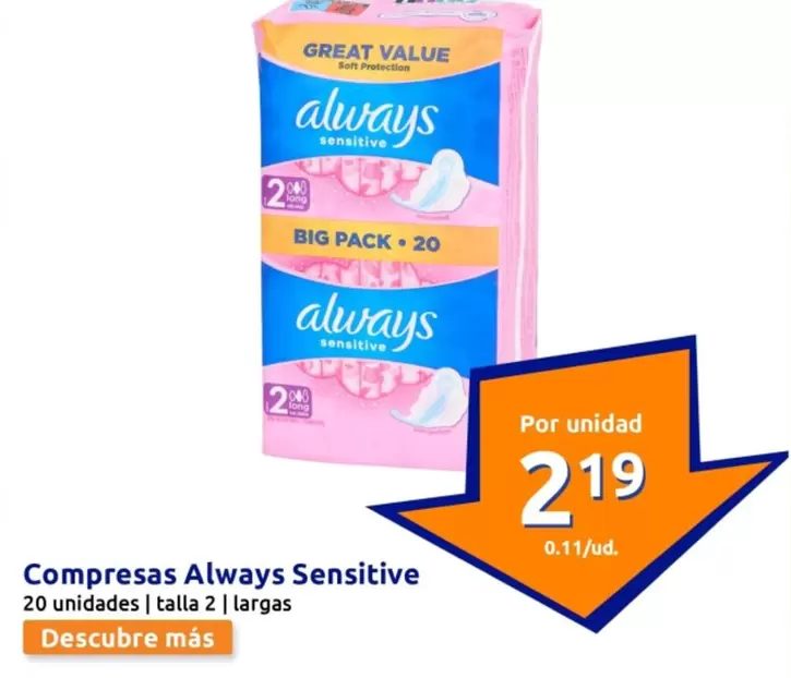 Oferta de Always - Compresas Sensitive  por 2,19€ en Action