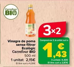 Oferta de Carrefour Bio - Vinagre De Manzana Sin Filtrar Ecologico en Carrefour