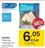 Oferta de Eroski - Filete De Merluza Sin Piel por 6,05€ en Eroski