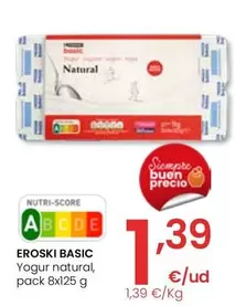 Oferta de Eroski Basic -  Yogur Natural por 1,39€ en Eroski