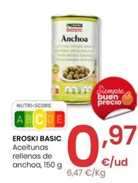 Oferta de Eroski Basic - Aceitunas Rellenas De Anchoa por 0,97€ en Eroski