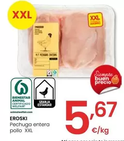 Oferta de Eroski - Pechuga Entera Pollo Xxl por 5,67€ en Eroski