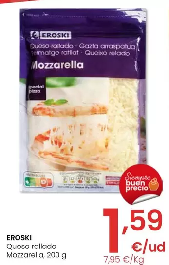 Oferta de Eroski - Queso Rallado Mozzarella por 1,59€ en Eroski