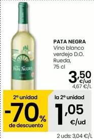 Oferta de Pata Negra - Vino Blanco Verdejo D.O. Rueda por 3,5€ en Eroski