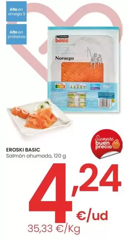 Oferta de Eroski Basic - Salmon Ahumado por 4,24€ en Eroski