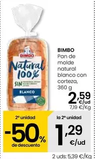 Oferta de Bimbo - Pan De Molde Natural Blanco Con Corteza por 2,59€ en Eroski