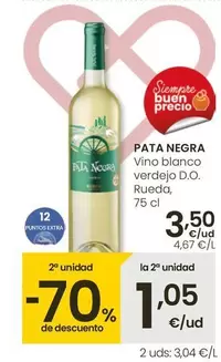 Oferta de Pata Negra - Vino Blanco Verdejo D.o. Rueda por 3,5€ en Eroski