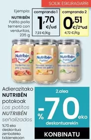 Oferta de Nutribén - Potito Pollo Ternera Con Verduratas por 1,7€ en Eroski