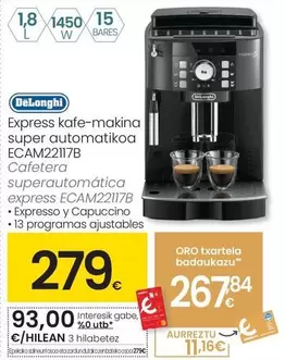 Oferta de De'Longhi - Cafetera Superautomatica Express  por 279€ en Eroski