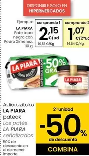 Oferta de La Piara - Pate Tapa Negra Con Pedro Ximénez por 2,15€ en Eroski