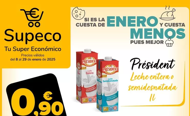 Oferta de Président - Leche Entera O Semidesnatada por 0,9€ en Supeco