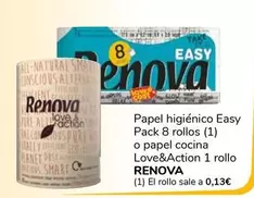 Oferta de Renova - Papel Higiénico Easy Pack 8 Rollos O Papel Cocina Love&Action 1 Rollo por 1€ en Supeco