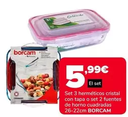 Oferta de Borcam - Set 3 Herméticos Cristal Con Tapa O Set 2 Fuentes De Horno Cuadradas por 5,99€ en Supeco