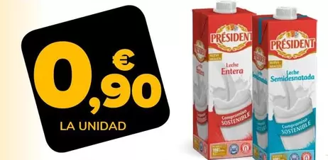 Oferta de Président - Leche Entera O Semidesnatada por 0,9€ en Supeco