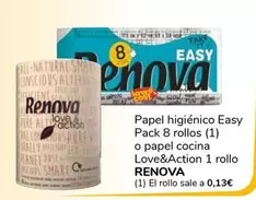 Oferta de Renova - Papel Higiénico Easy Pack 8 Rollos O Papel Cocina Love & Action 1 Rollo por 1€ en Supeco