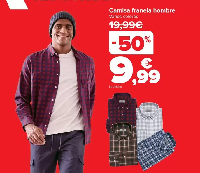 Oferta de Camisa Franela Hombre por 9,99€ en Carrefour