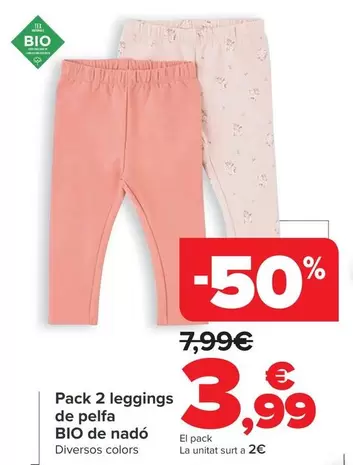 Oferta de Pack 2 Leggings Felpa BIO Bebe por 3,99€ en Carrefour