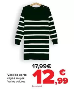 Oferta de Vestido Corto Rayas Mujer por 12,99€ en Carrefour