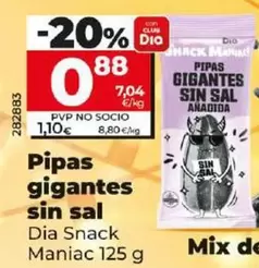 Oferta de Dia Snack Maniac - Pipas Gigantes Sin Sal por 0,88€ en Dia