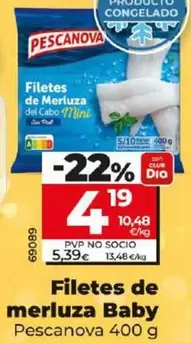 Oferta de Pescanova - Filetes De Merluza Baby por 4,19€ en Dia