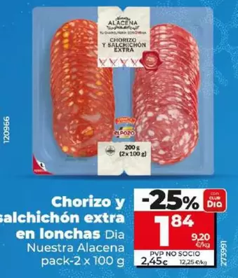 Oferta de Dia Nuestra Alacena - Chorizo Y Calchichon Extra En Lonchas por 1,84€ en Dia