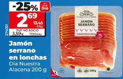 Oferta de Dia Nuestra Alacena - Jamón Serrano En Lonchas por 2,69€ en Dia