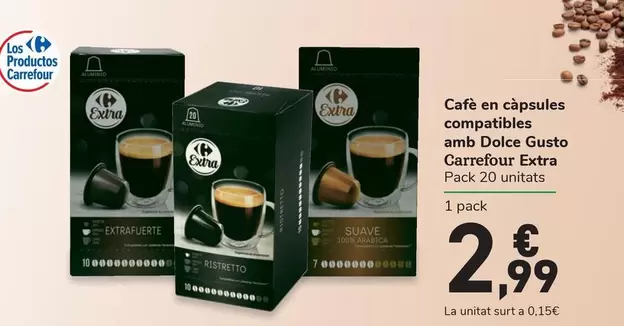 Oferta de Carrefour - Cafe En Capsules Compatibles Amb Dolce Gusto Extra por 2,99€ en Carrefour Express