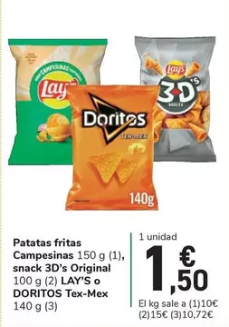 Oferta de Lay's - Patatas Fritas Campesinas Snack 3d's Original por 1,5€ en Carrefour Express