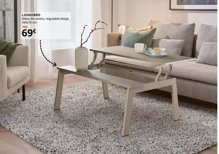 Oferta de Ljungsbro - Mesa De Centro Regulable Beige  por 69€ en IKEA