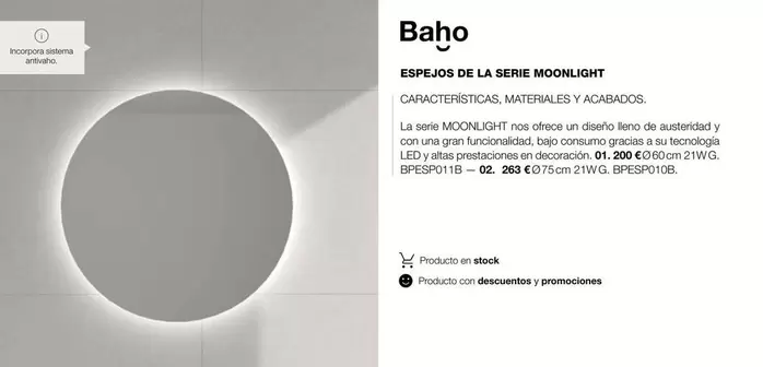 Oferta de Baho Espejos De La Serie Moonlight por 263€ en Grup Gamma