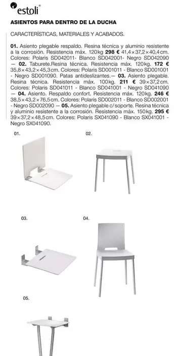 Oferta de Estoli - Asientos Para Dentro De La Ducha por 172€ en Grup Gamma