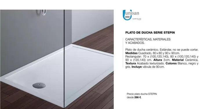 Oferta de Plato De Ducha Serie Stepin por 286€ en Grup Gamma