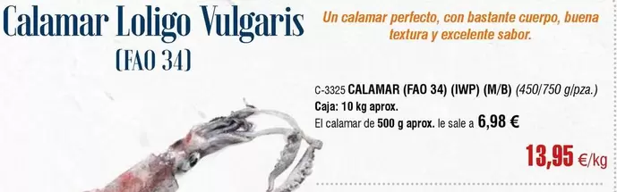 Oferta de Calamar Loligo por 13,95€ en Abordo