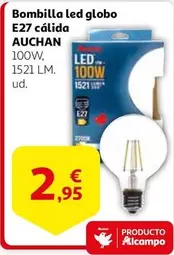 Oferta de Auchan - Bombilla Led Globo E27 Calida por 2,95€ en Alcampo