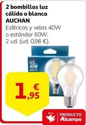 Oferta de Auchan - 2 Bombillas Luz Calida O Blanca por 1,95€ en Alcampo