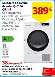 Oferta de Qilive - Secadora De Bomba De Calor Q-6166 por 389€ en Alcampo