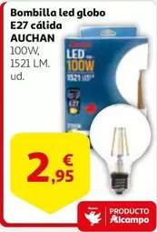 Oferta de Auchan - Bombilla Led Globo E27 Calida por 2,95€ en Alcampo